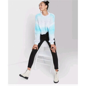 Women's Spacedye Crewneck Pullover Sweater Blue White Lavender Medium Cropped